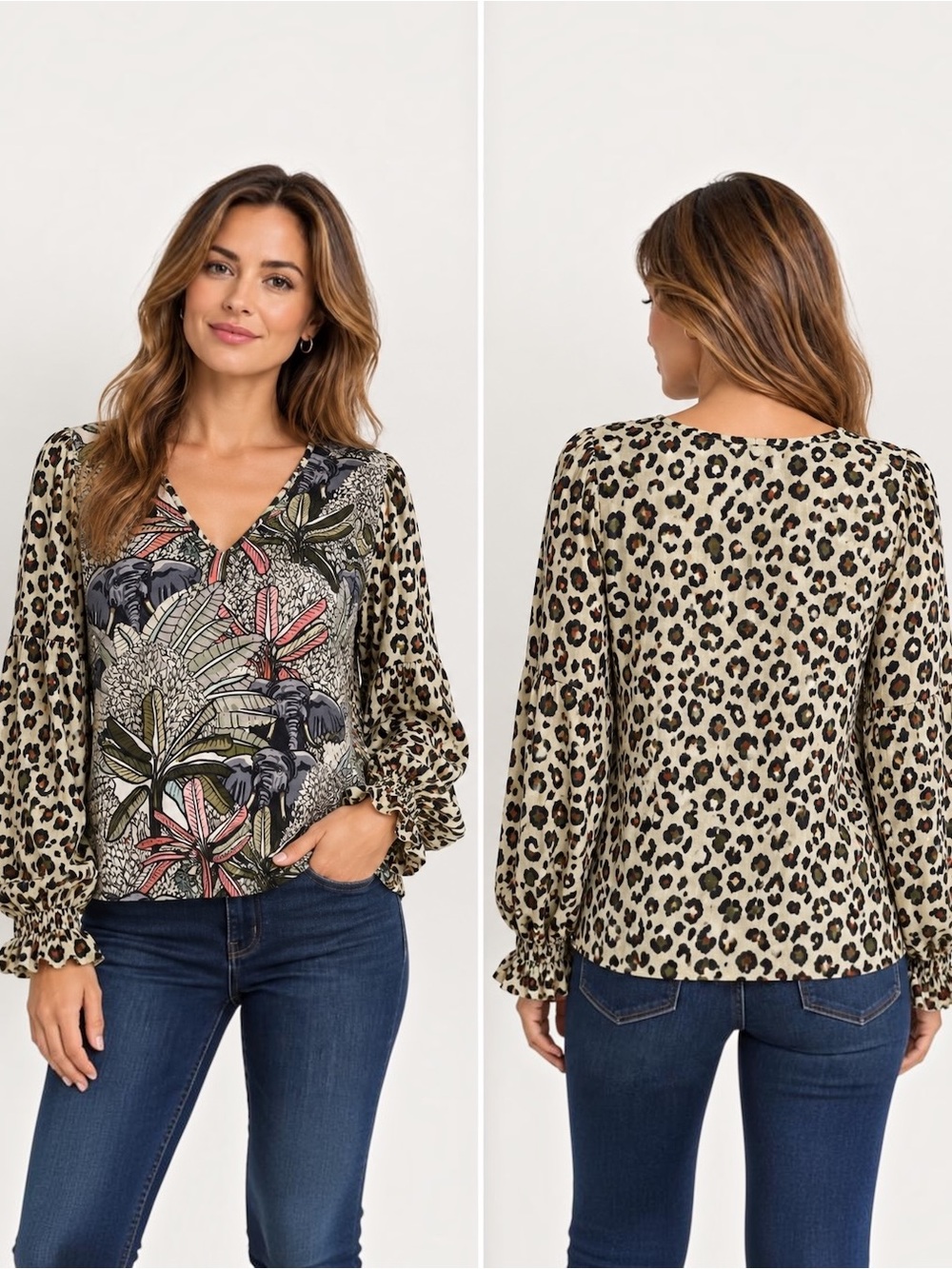 Blank London Anthropologie Sibley Elephant Leopard Print Blouse NWOT